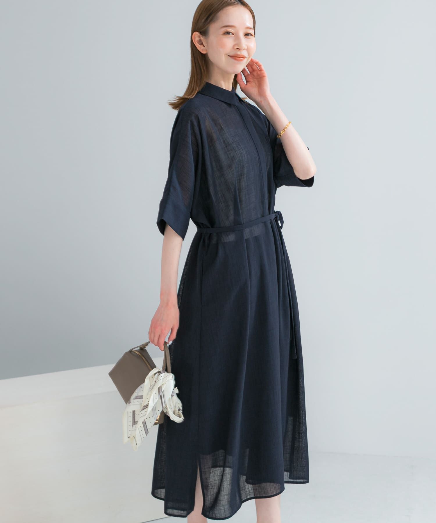 URBAN RESEARCH ROSSO「セミシアー5分袖シャツワンピース」|ワンピース|