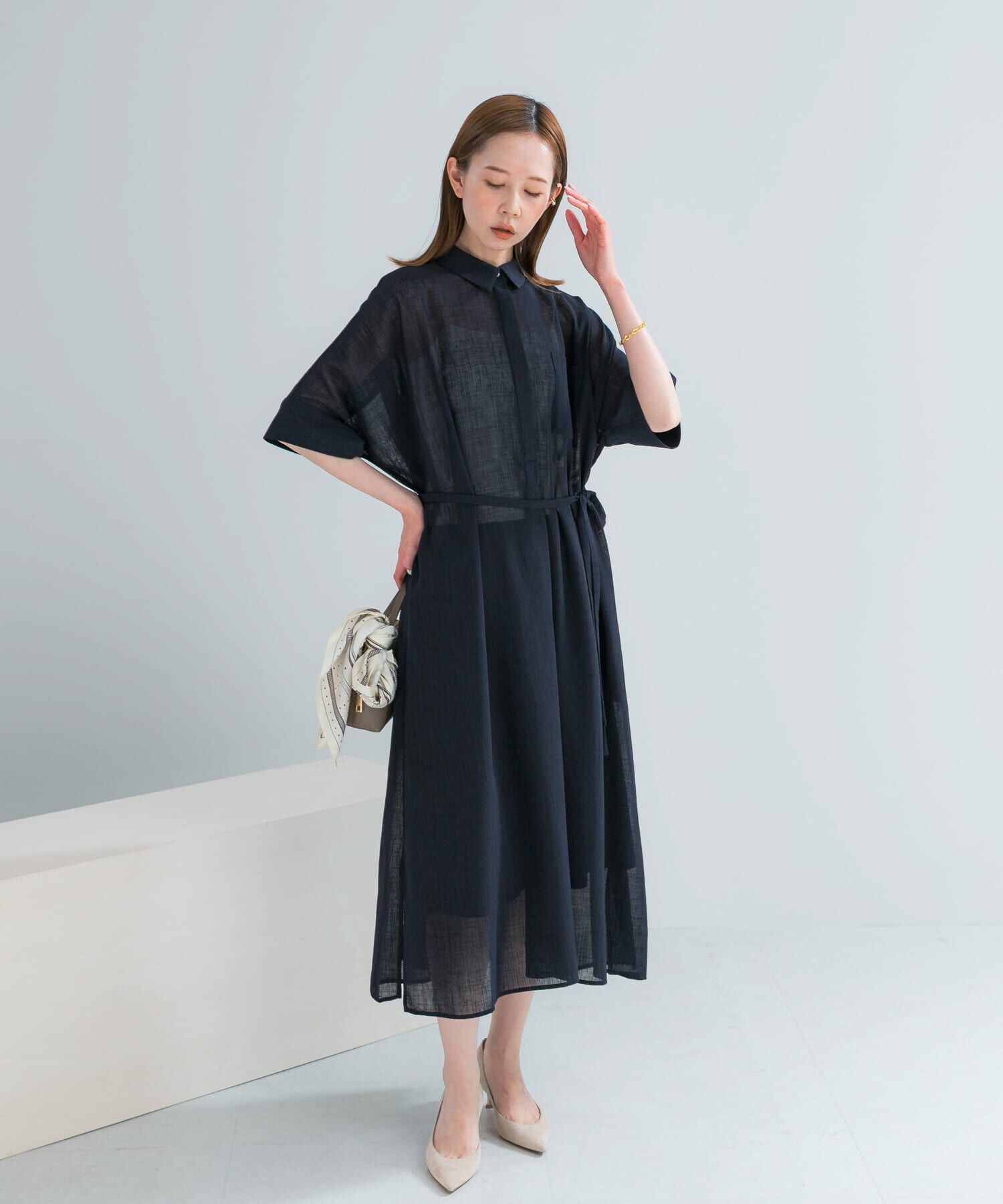 URBAN RESEARCH ROSSO「セミシアー5分袖シャツワンピース」|ワンピース|