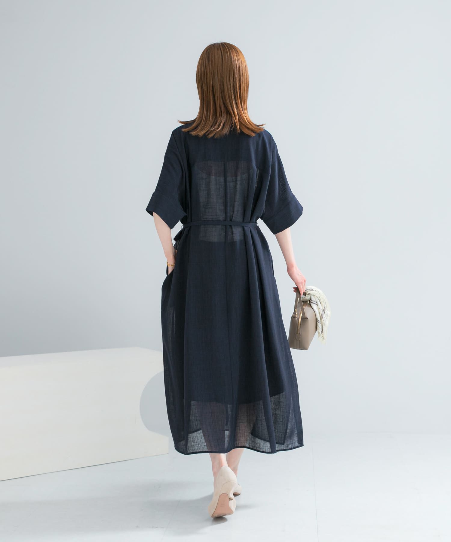 URBAN RESEARCH ROSSO「セミシアー5分袖シャツワンピース」|ワンピース|