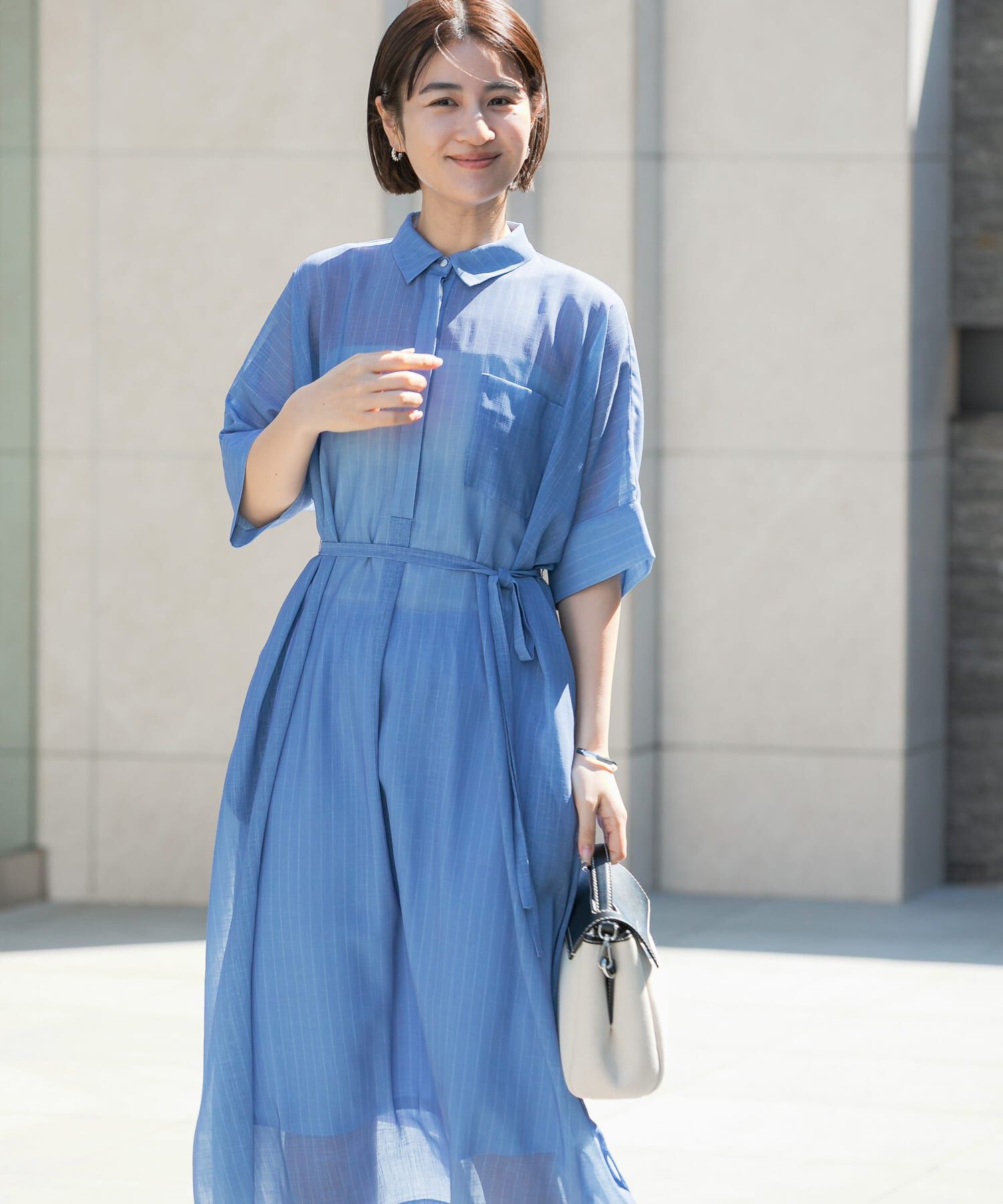 URBAN RESEARCH ROSSO「セミシアー5分袖シャツワンピース」|ワンピース|ストライプ