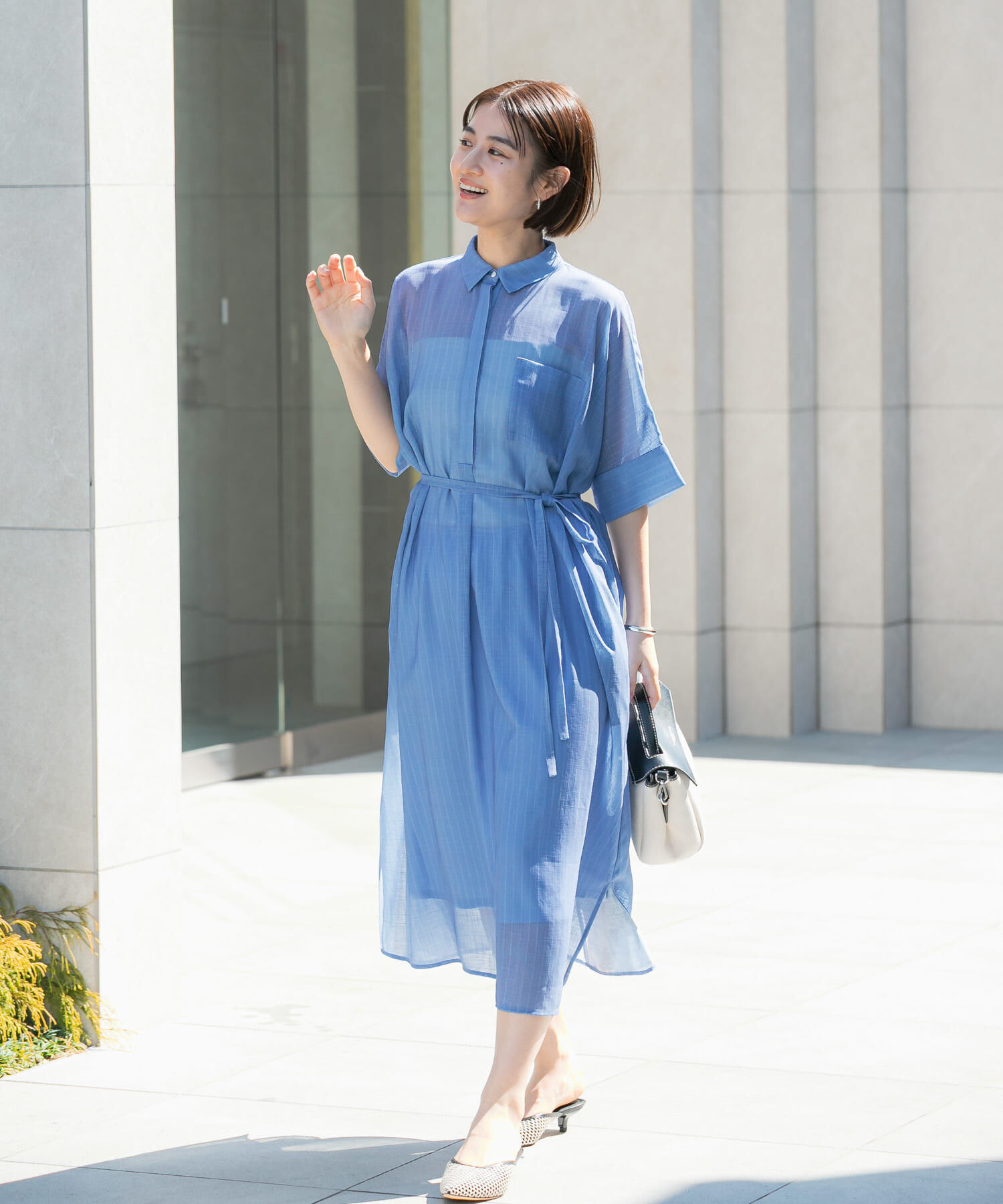 URBAN RESEARCH ROSSO「セミシアー5分袖シャツワンピース」|ワンピース|