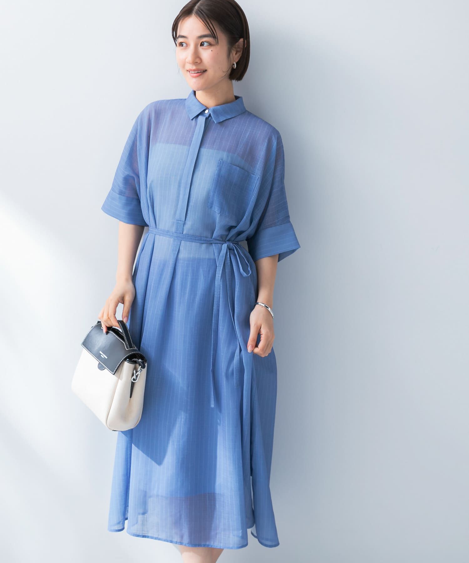 URBAN RESEARCH ROSSO「セミシアー5分袖シャツワンピース」|ワンピース|