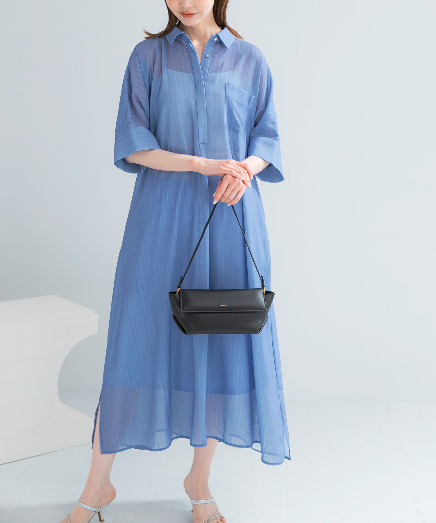 URBAN RESEARCH ROSSO「セミシアー5分袖シャツワンピース」|ワンピース|