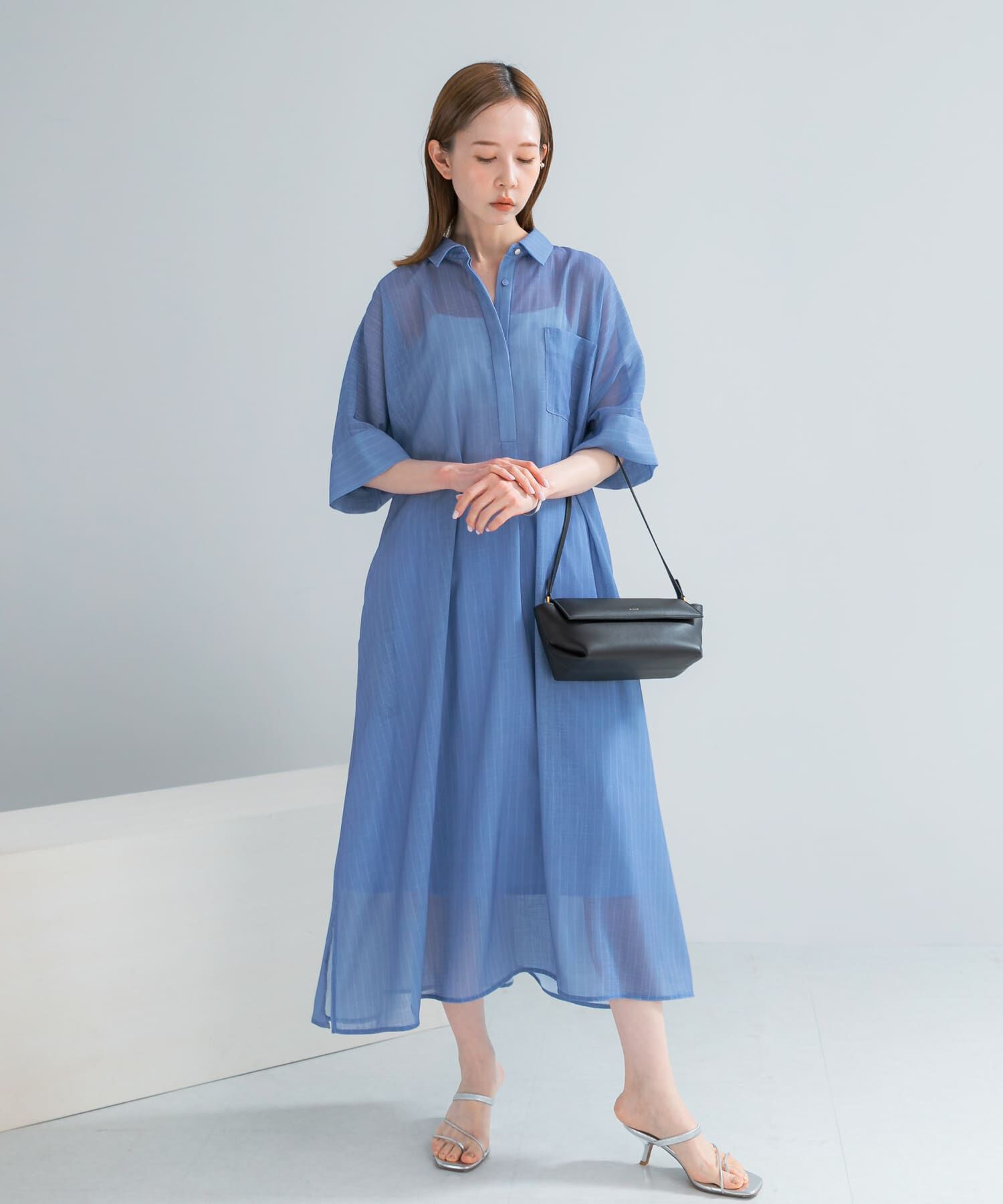 URBAN RESEARCH ROSSO「セミシアー5分袖シャツワンピース」|ワンピース|