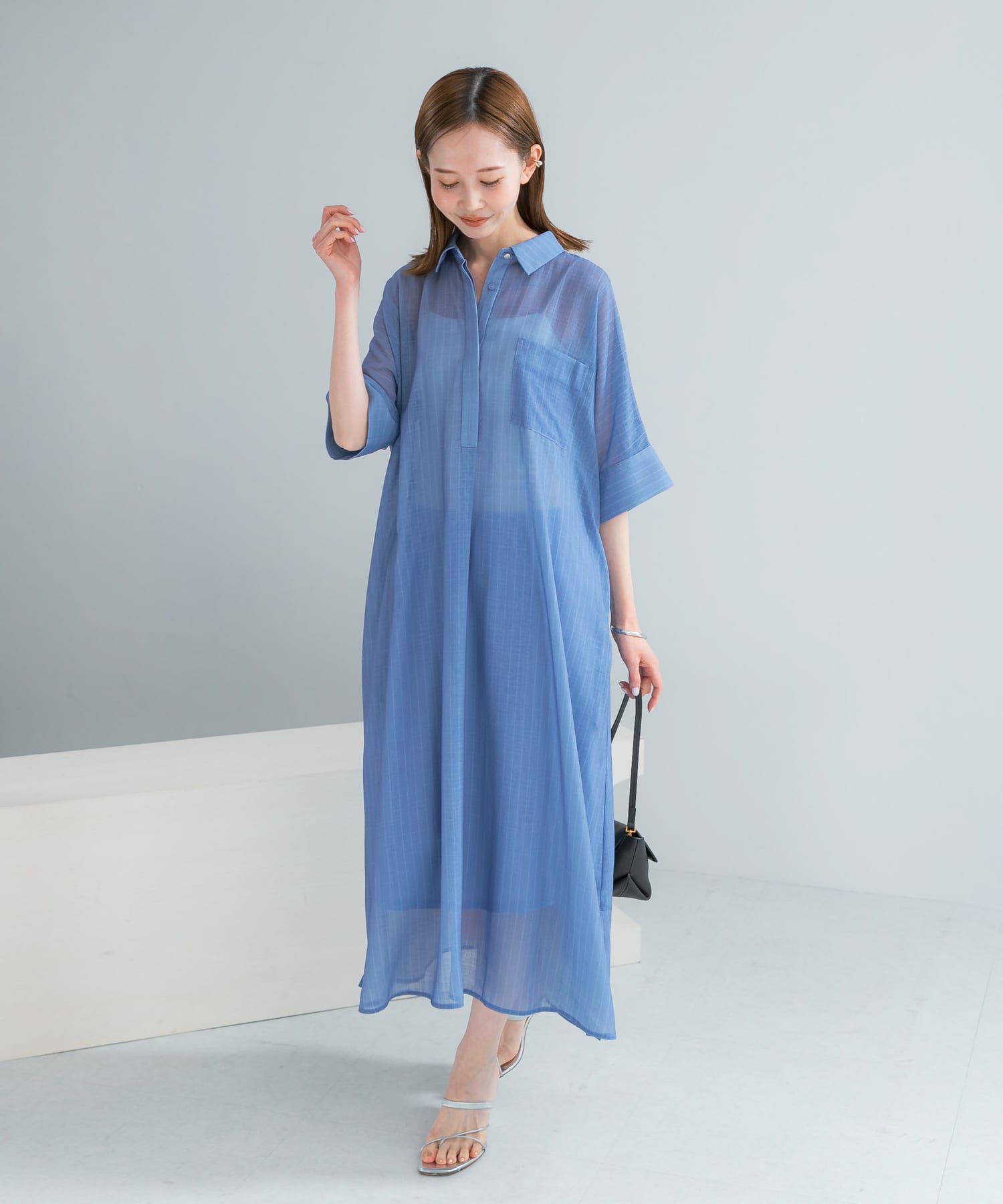 URBAN RESEARCH ROSSO「セミシアー5分袖シャツワンピース」|ワンピース|