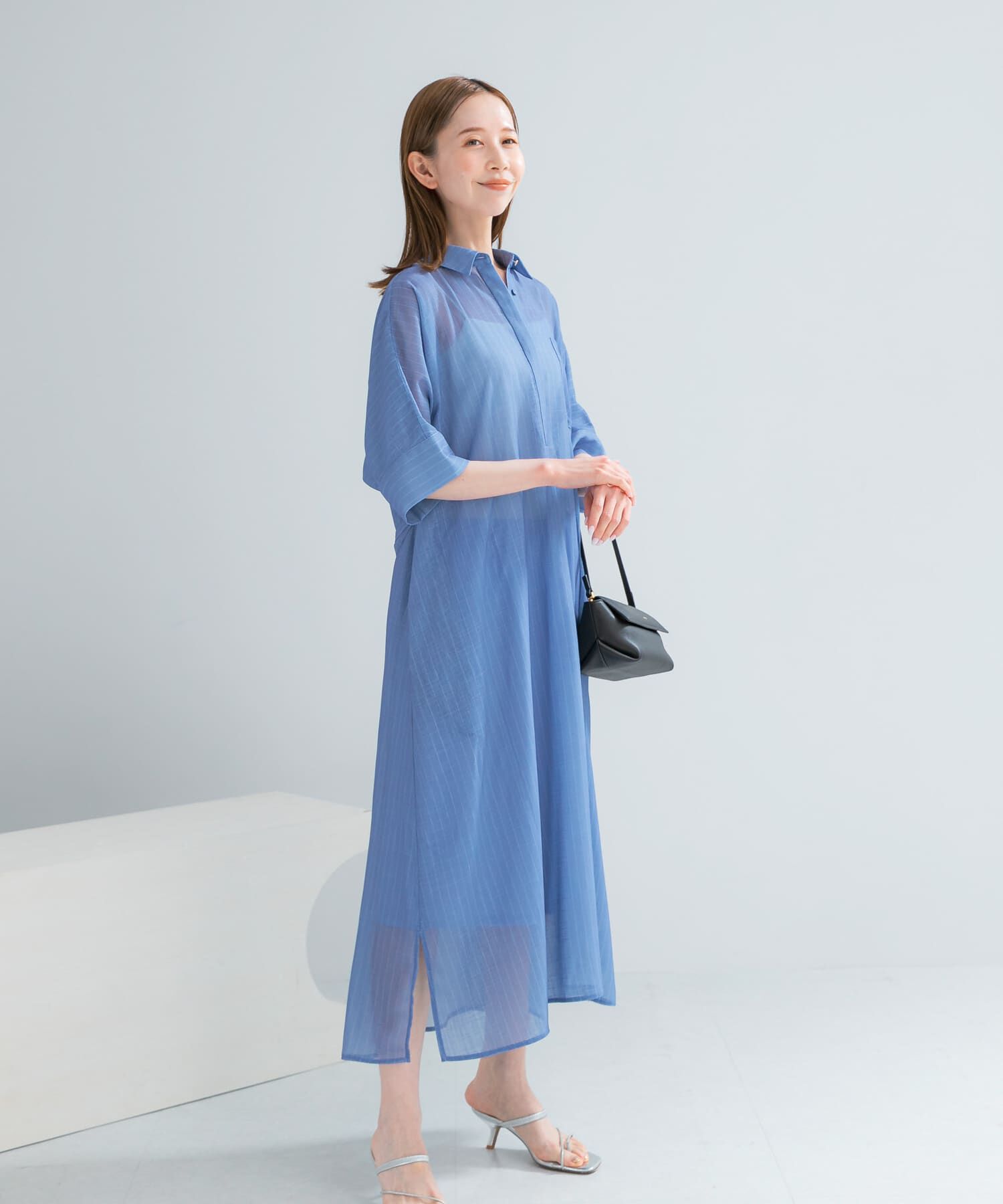 URBAN RESEARCH ROSSO「セミシアー5分袖シャツワンピース」|ワンピース|