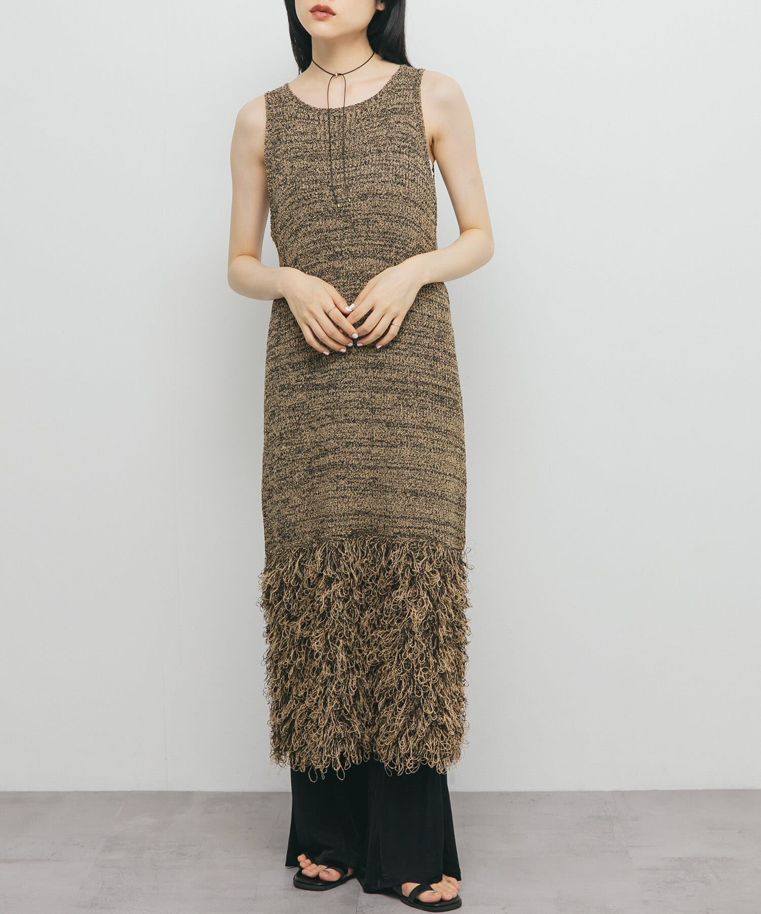  「ループフリンジニットワンピース」|ワンピース|ベージュ系その他