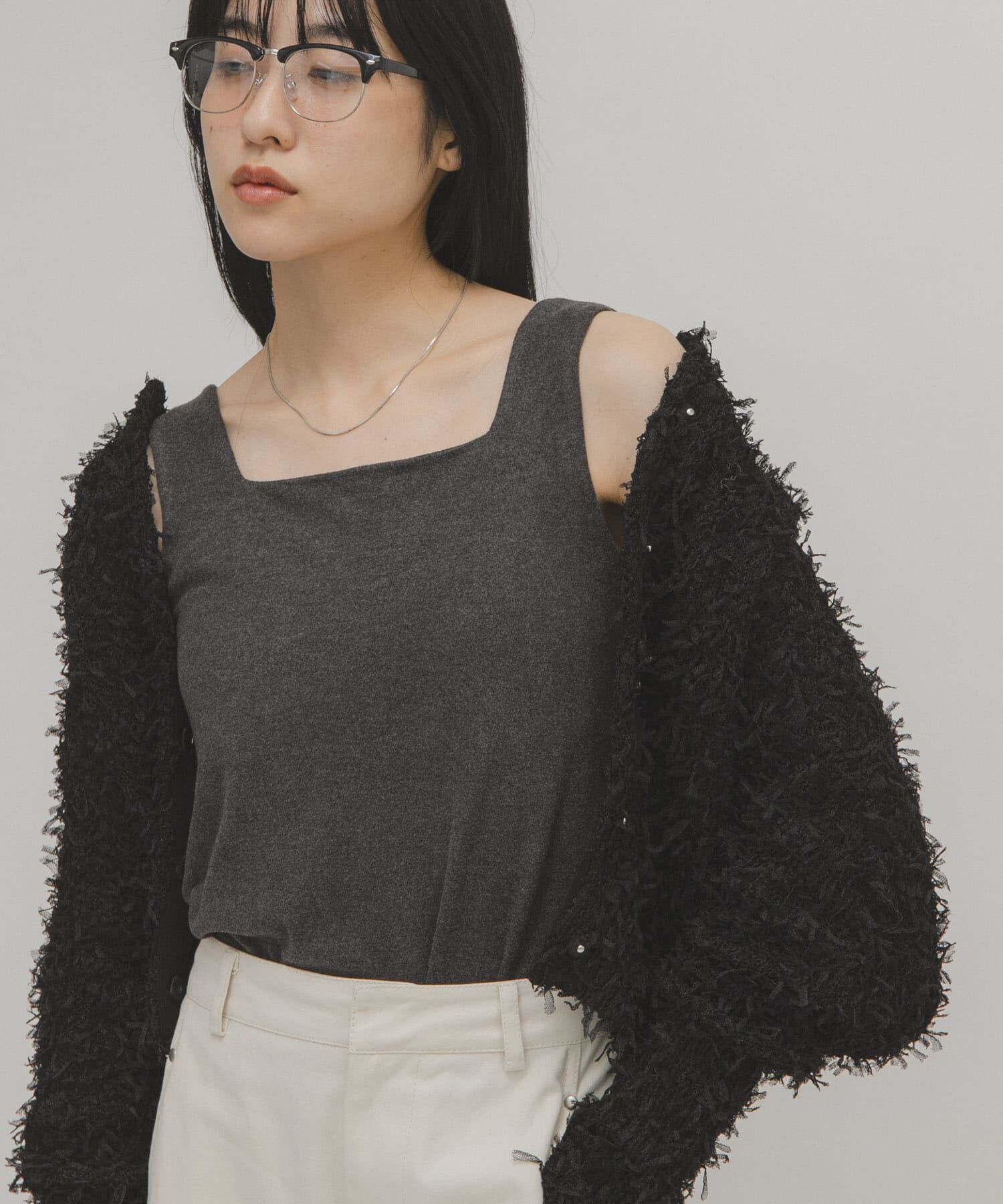  「ピーチスキン2WAYタンクトップ」|タンクトップ|チャコールグレー