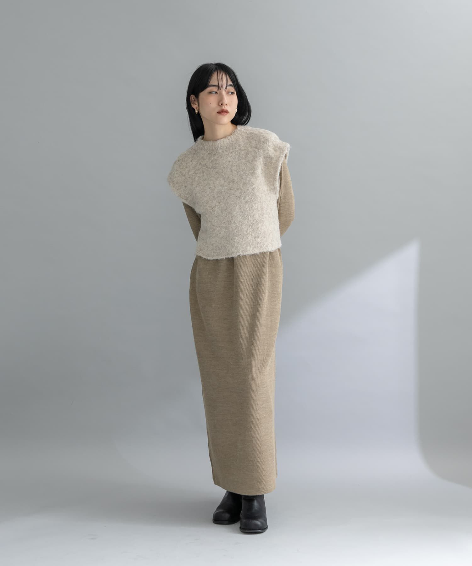  「『WEB限定』ニットSETカットソーワンピース」|ワンピース|ベージュ系その他