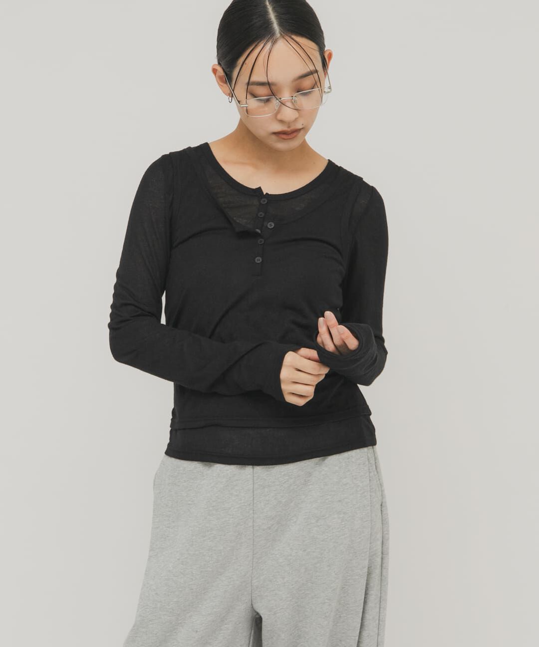  「レイヤードヘンリーネックTEE」|Tシャツ・カットソー|