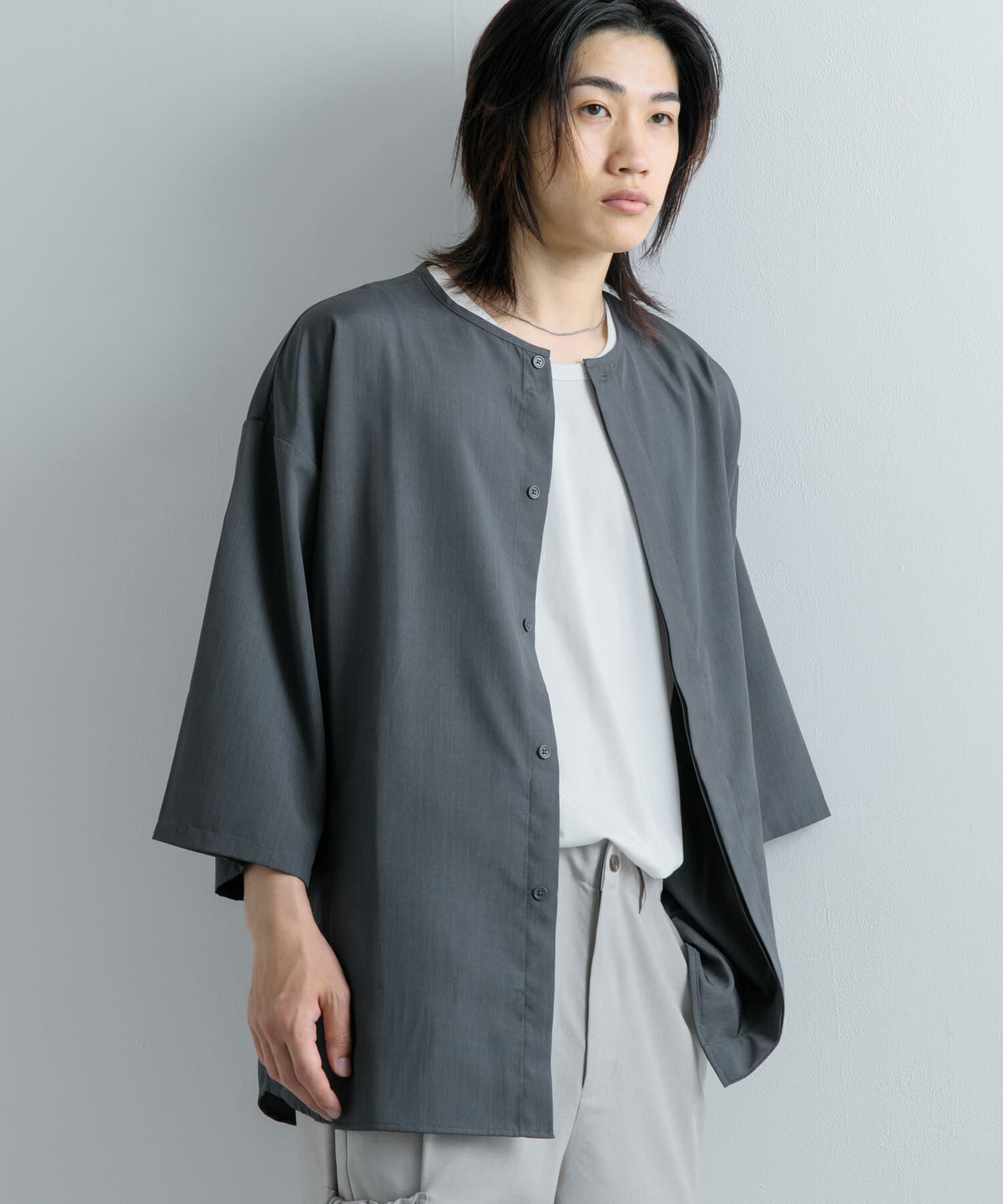 SENSE OF PLACE by URBAN RESEARCH「ノーカラールーズシャツ(5分袖)」|シャツ・ブラウス|