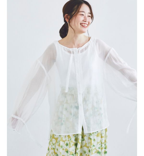 le.coeur blanc「《手洗い可能》シアーギャザーリボンブラウス」|シャツ・ブラウス|