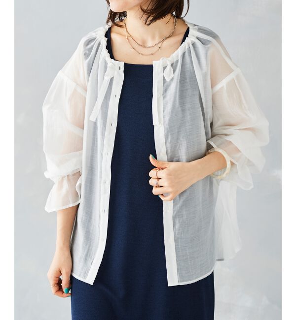 le.coeur blanc「《手洗い可能》シアーギャザーリボンブラウス」|シャツ・ブラウス|