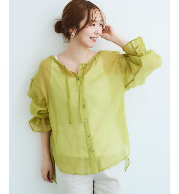 le.coeur blanc「《手洗い可能》シアーギャザーリボンブラウス」|シャツ・ブラウス|