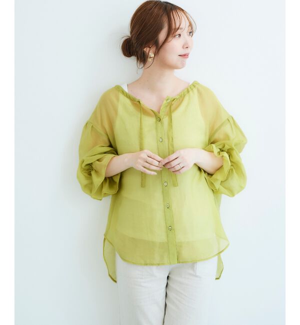 le.coeur blanc「《手洗い可能》シアーギャザーリボンブラウス」|シャツ・ブラウス|