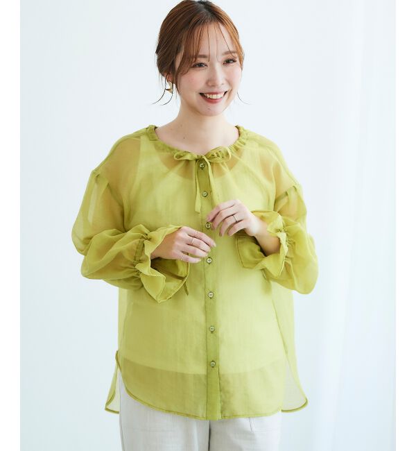 le.coeur blanc「《手洗い可能》シアーギャザーリボンブラウス」|シャツ・ブラウス|