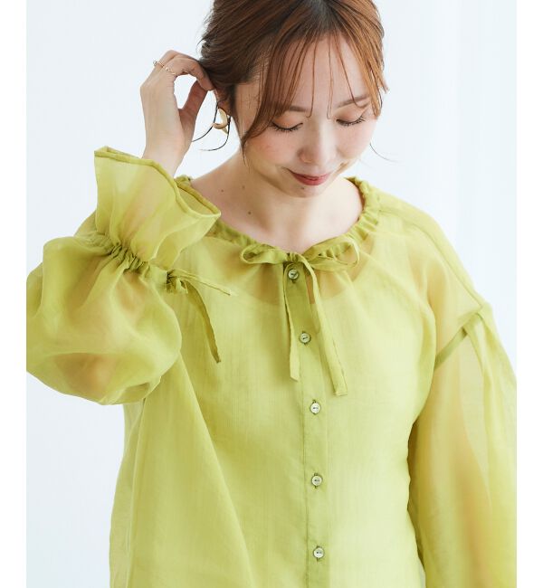 le.coeur blanc「《手洗い可能》シアーギャザーリボンブラウス」|シャツ・ブラウス|