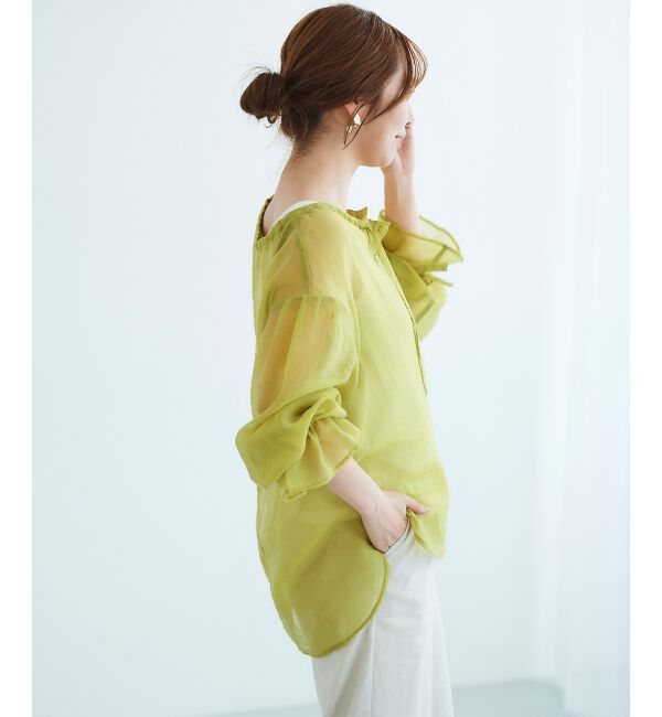 le.coeur blanc「《手洗い可能》シアーギャザーリボンブラウス」|シャツ・ブラウス|
