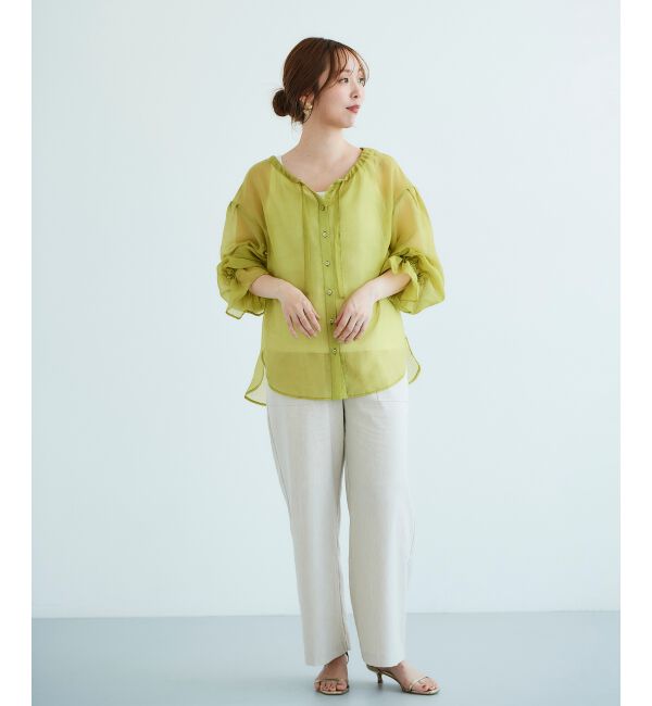 le.coeur blanc「《手洗い可能》シアーギャザーリボンブラウス」|シャツ・ブラウス|