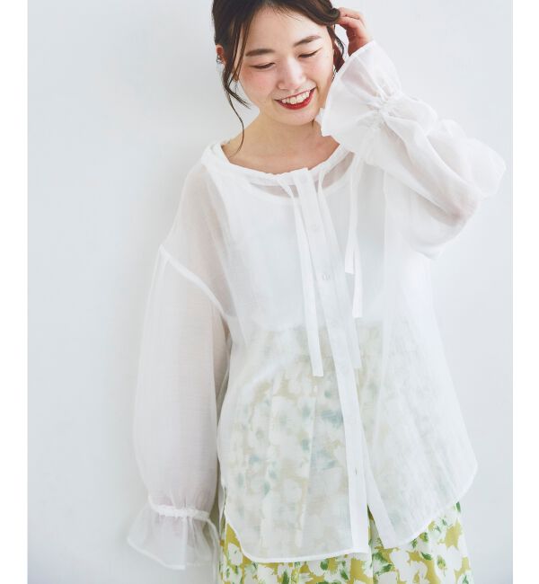 le.coeur blanc「《手洗い可能》シアーギャザーリボンブラウス」|シャツ・ブラウス|