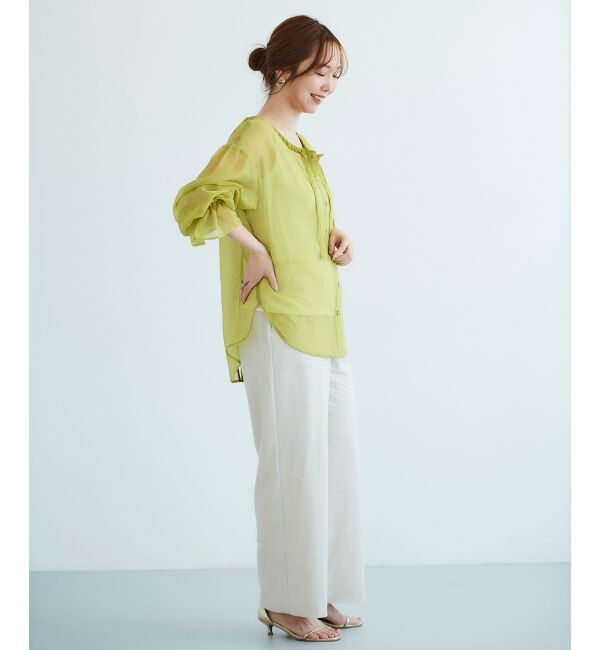 le.coeur blanc「《手洗い可能》シアーギャザーリボンブラウス」|シャツ・ブラウス|