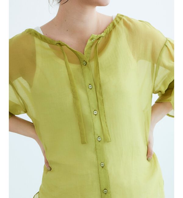 le.coeur blanc「《手洗い可能》シアーギャザーリボンブラウス」|シャツ・ブラウス|