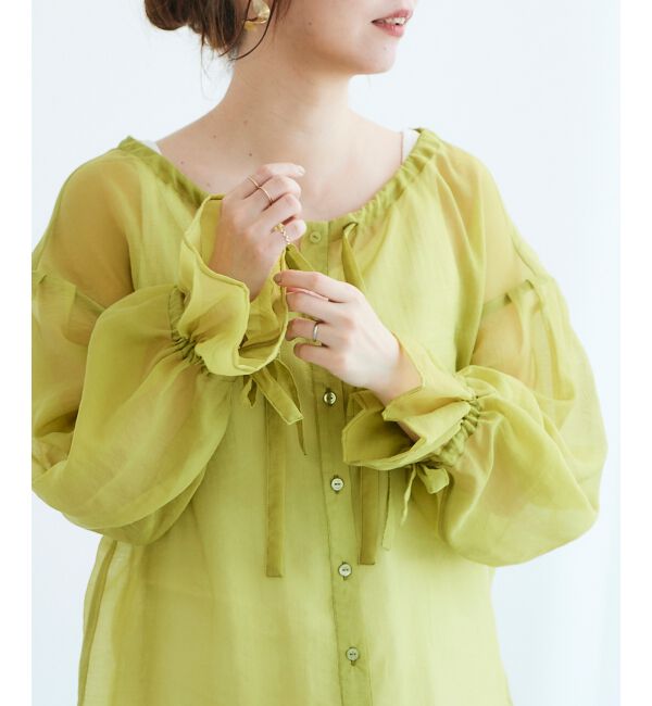 le.coeur blanc「《手洗い可能》シアーギャザーリボンブラウス」|シャツ・ブラウス|