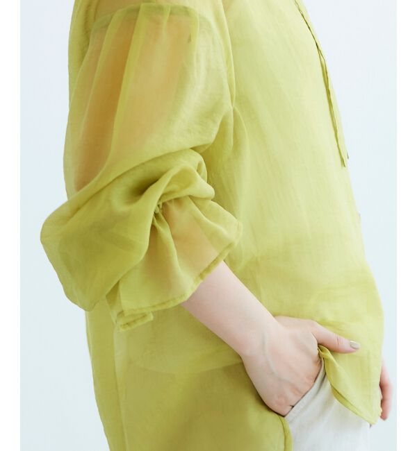 le.coeur blanc「《手洗い可能》シアーギャザーリボンブラウス」|シャツ・ブラウス|