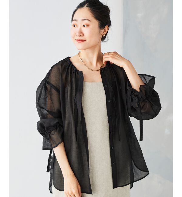 le.coeur blanc「《手洗い可能》シアーギャザーリボンブラウス」|シャツ・ブラウス|