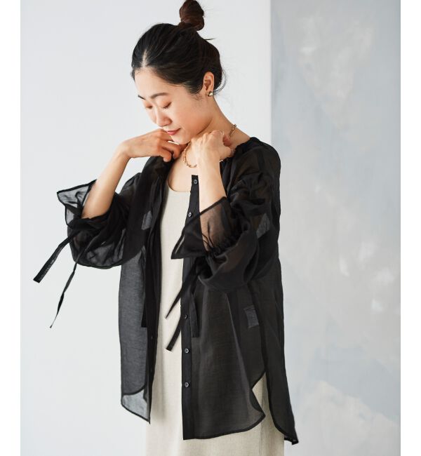 le.coeur blanc「《手洗い可能》シアーギャザーリボンブラウス」|シャツ・ブラウス|