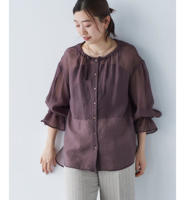 le.coeur blanc「《手洗い可能》シアーギャザーリボンブラウス」|シャツ・ブラウス|