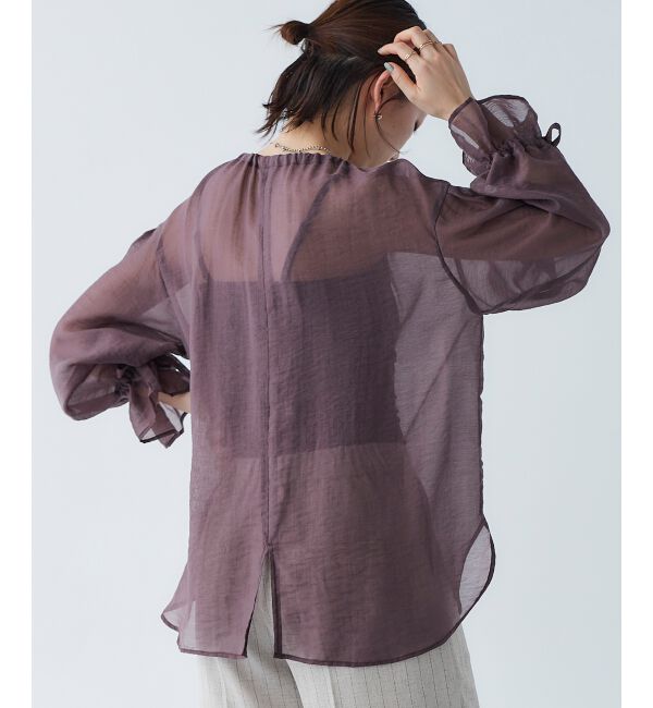 le.coeur blanc「《手洗い可能》シアーギャザーリボンブラウス」|シャツ・ブラウス|