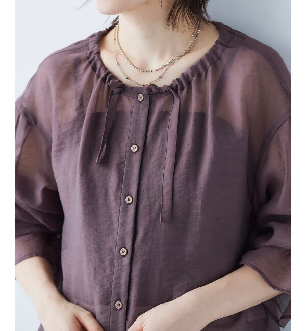 le.coeur blanc「《手洗い可能》シアーギャザーリボンブラウス」|シャツ・ブラウス|