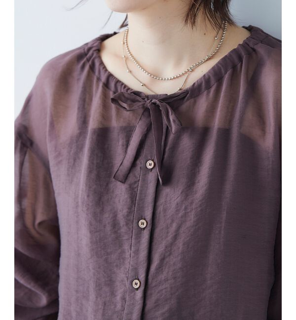 le.coeur blanc「《手洗い可能》シアーギャザーリボンブラウス」|シャツ・ブラウス|