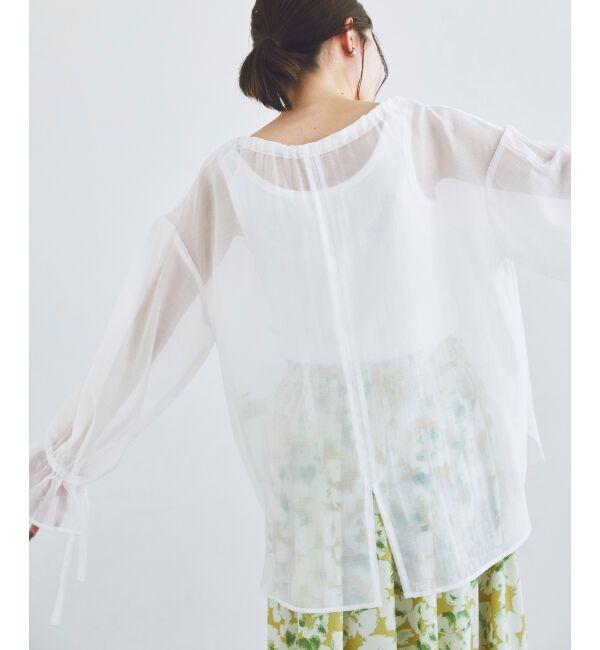le.coeur blanc「《手洗い可能》シアーギャザーリボンブラウス」|シャツ・ブラウス|
