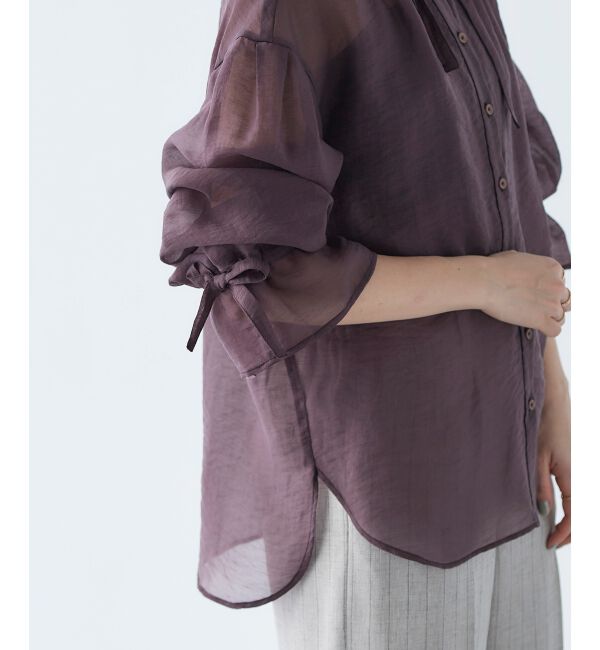 le.coeur blanc「《手洗い可能》シアーギャザーリボンブラウス」|シャツ・ブラウス|