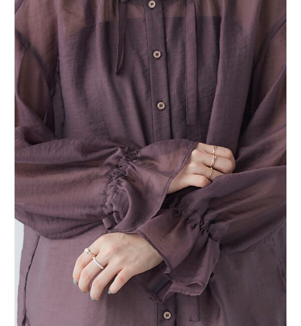 le.coeur blanc「《手洗い可能》シアーギャザーリボンブラウス」|シャツ・ブラウス|