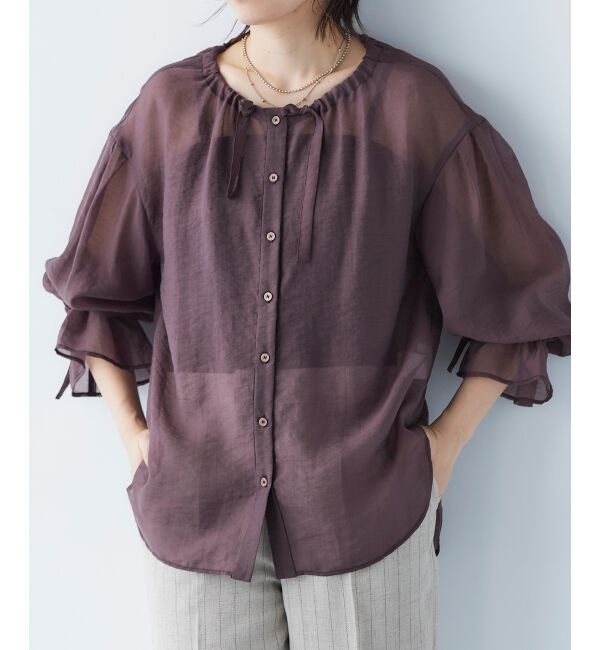 le.coeur blanc「《手洗い可能》シアーギャザーリボンブラウス」|シャツ・ブラウス|