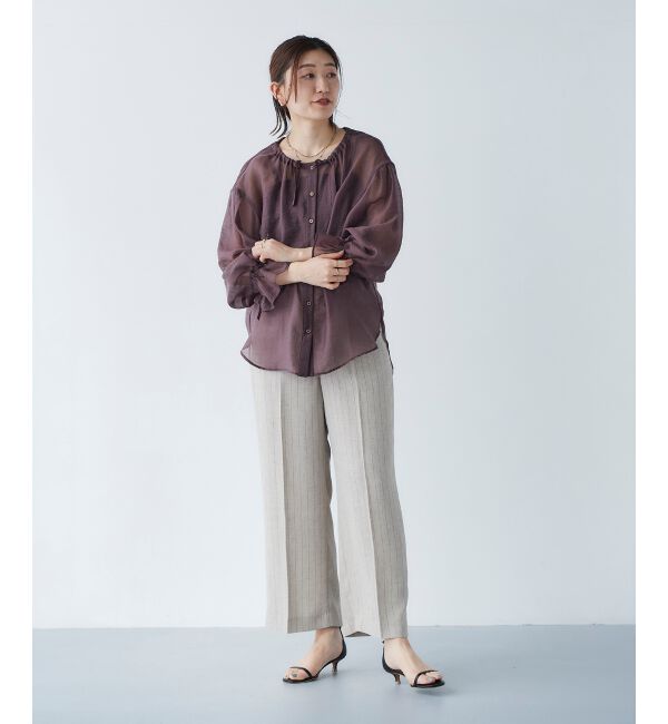 le.coeur blanc「《手洗い可能》シアーギャザーリボンブラウス」|シャツ・ブラウス|