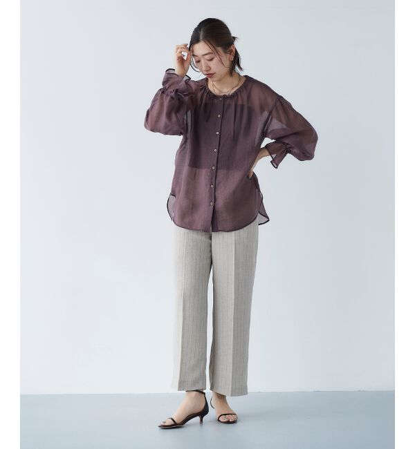 le.coeur blanc「《手洗い可能》シアーギャザーリボンブラウス」|シャツ・ブラウス|