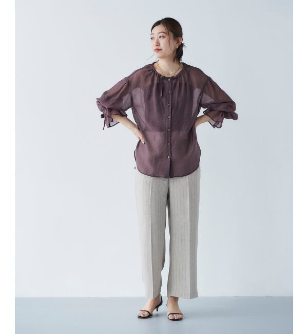 le.coeur blanc「《手洗い可能》シアーギャザーリボンブラウス」|シャツ・ブラウス|