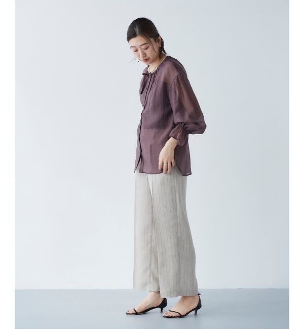 le.coeur blanc「《手洗い可能》シアーギャザーリボンブラウス」|シャツ・ブラウス|