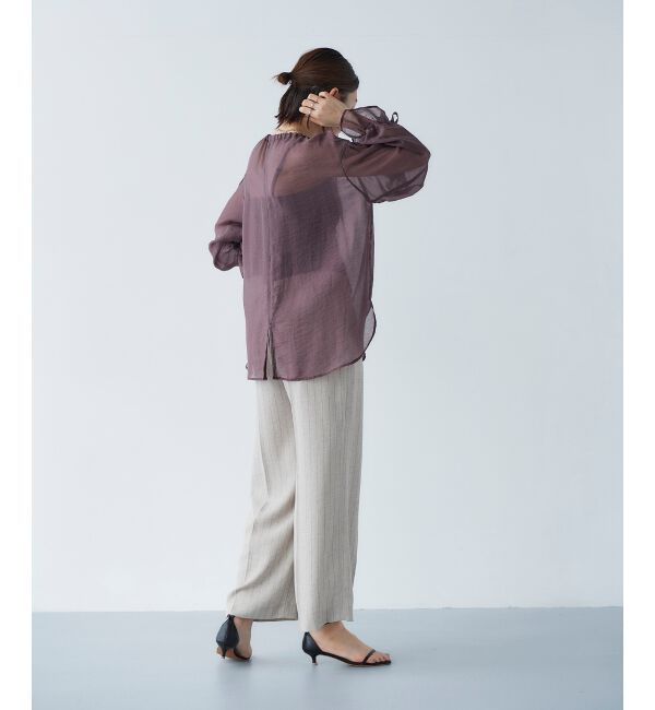 le.coeur blanc「《手洗い可能》シアーギャザーリボンブラウス」|シャツ・ブラウス|