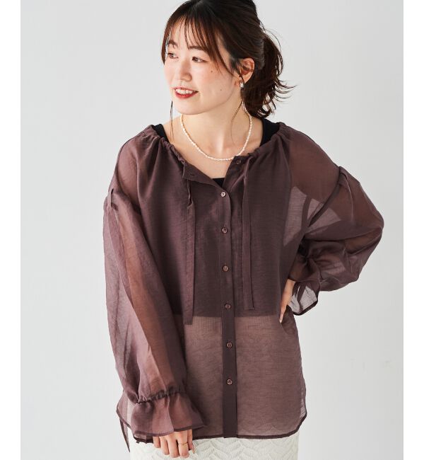 le.coeur blanc「《手洗い可能》シアーギャザーリボンブラウス」|シャツ・ブラウス|