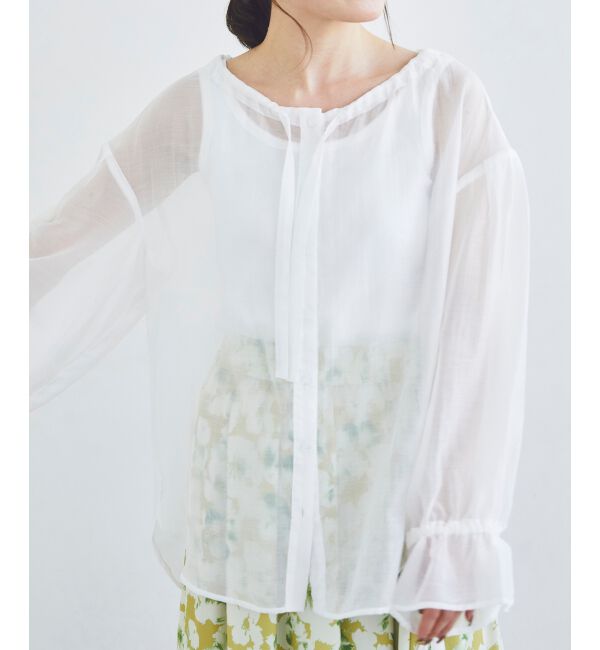 le.coeur blanc「《手洗い可能》シアーギャザーリボンブラウス」|シャツ・ブラウス|