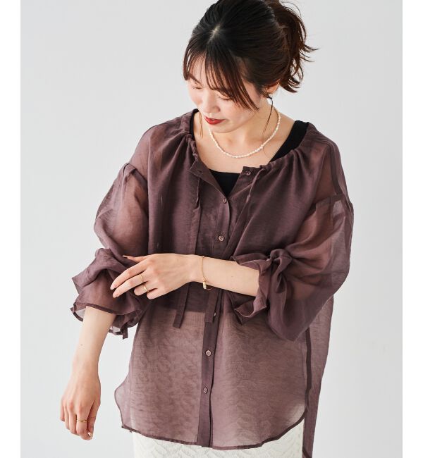 le.coeur blanc「《手洗い可能》シアーギャザーリボンブラウス」|シャツ・ブラウス|