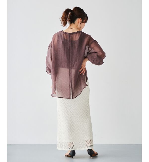 le.coeur blanc「《手洗い可能》シアーギャザーリボンブラウス」|シャツ・ブラウス|