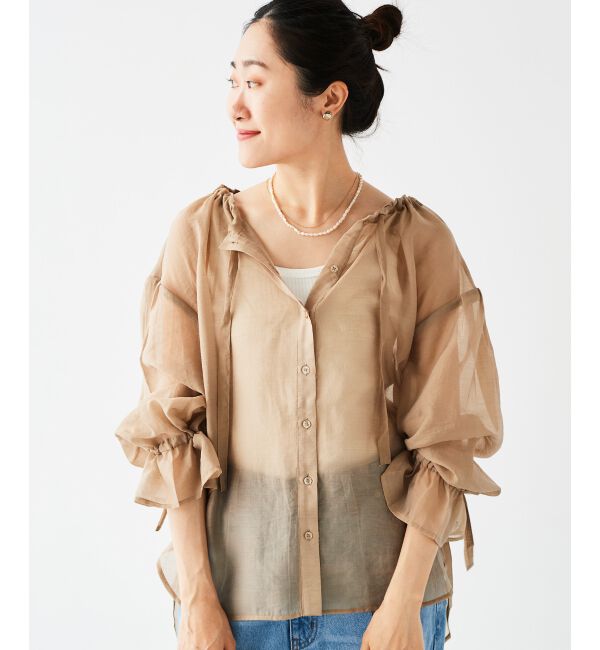 le.coeur blanc「《手洗い可能》シアーギャザーリボンブラウス」|シャツ・ブラウス|