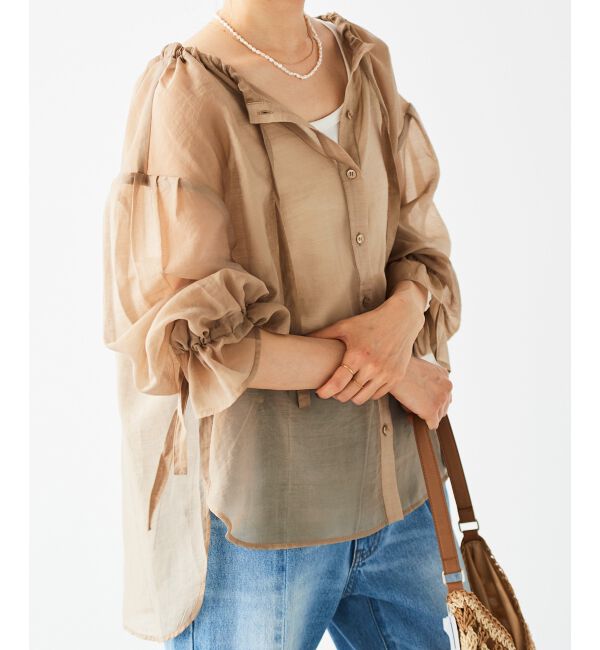 le.coeur blanc「《手洗い可能》シアーギャザーリボンブラウス」|シャツ・ブラウス|