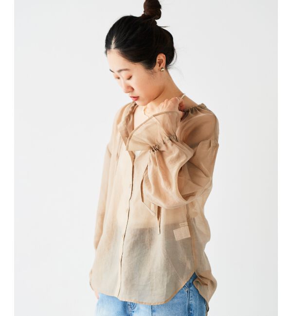 le.coeur blanc「《手洗い可能》シアーギャザーリボンブラウス」|シャツ・ブラウス|